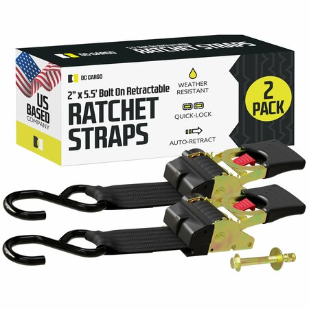 DC CARGO 2in X 5.5' Bolt-On Retractable Ratchet Straps, 2PK 255RRBO-2